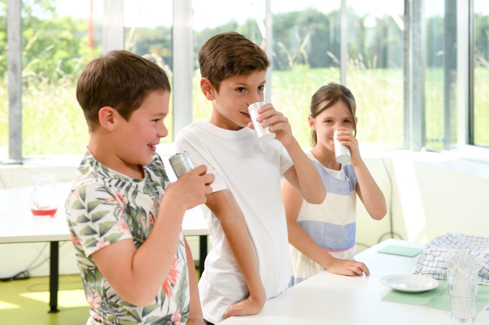 Kinder riechen an Riechdosen um herauszufinden, welche Lebensmittel darin enthalten sind.        Im Fokus des Sinnesparcours steht die Zielgruppe Kindergartenkinder und Grundschueler, aber auch deren Eltern, Erzieher und Erzieherinnen und Lehrkraefte.Ziel des Sinnesparcours ist es, eine bewusste Wahrnehmung zu schulen, die sich durch Training und Erfahrung idealerweise zu einer Alltagskompetenz entwickelt und zu einer ausgewogeneren Ernaehrung fuehrt.    Inhaltlich stehen verschiedene Uebungen zu den fuenf Sinnen  im Mittelpunkt.    Der Sinnesparcours kann um die Aspekte Saisonalitaet, Regionalitaet und Lebensmittelver-schwendung/-wertschaetzung erweitert werden.         KErn Kompetenzzentrum fuer Ernaehrung